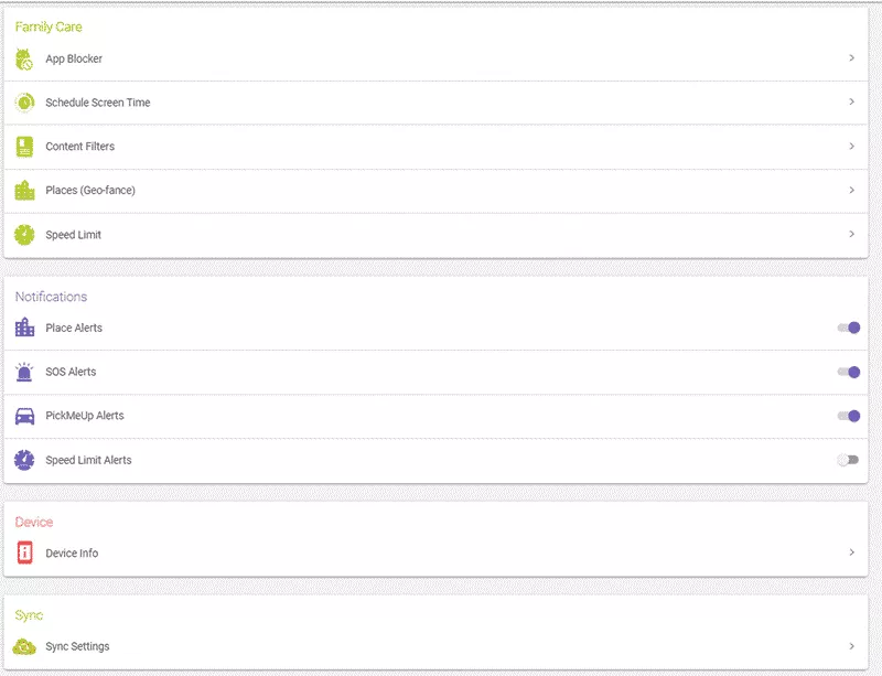 FamilyTime sections